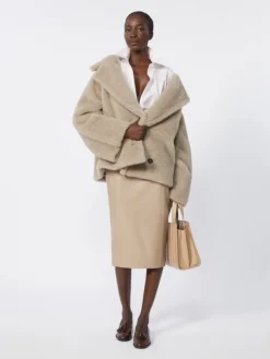 Alpaca and cashmere Teddy fabric coat - SAND