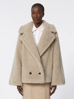 Alpaca and cashmere Teddy fabric coat - SAND