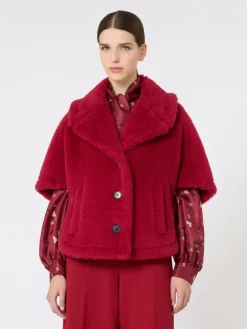 Alpaca and wool Teddy fabric cape - RED