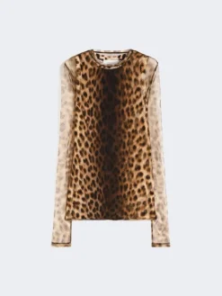 Animal-print bi-material top - BEIGE SHADED