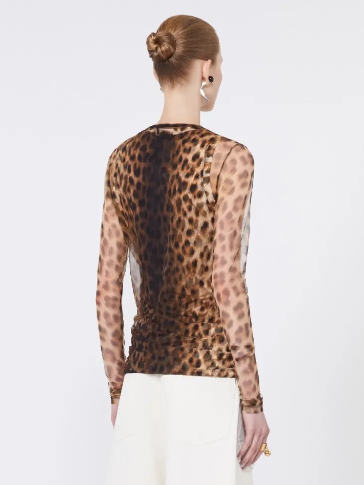 Animal-print bi-material top - BEIGE SHADED