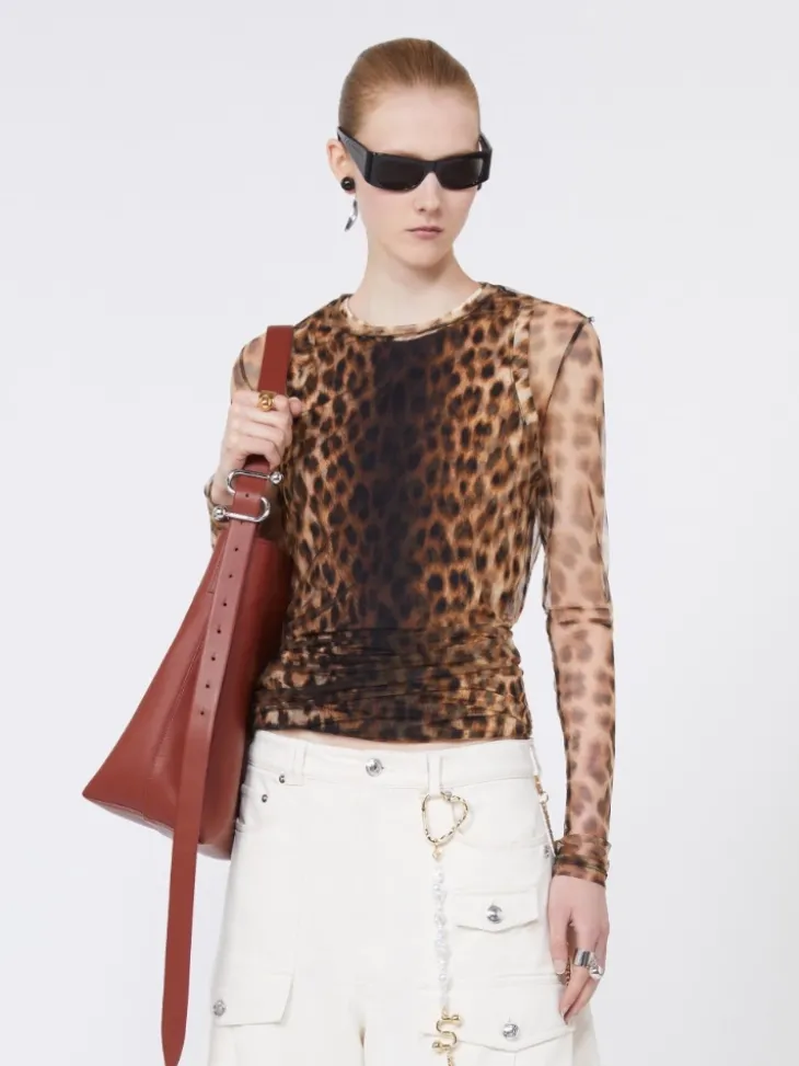 Animal-print bi-material top - BEIGE SHADED