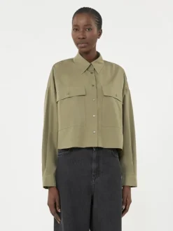 Asymmetrical washed cotton shirt - KAKI