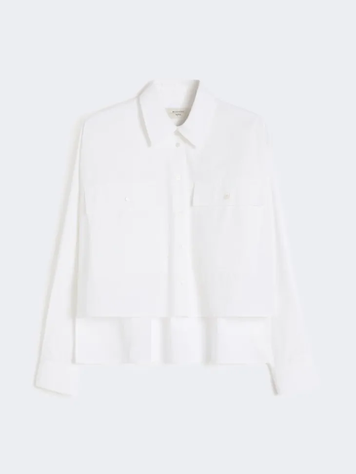 Asymmetrical washed cotton shirt - WHITE