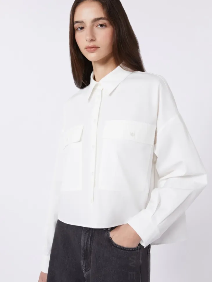 Asymmetrical washed cotton shirt - WHITE