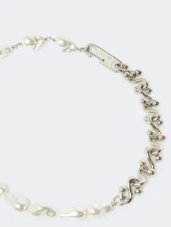 Bead and metallic necklace - SILVER