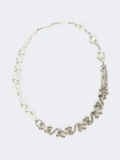 Bead and metallic necklace - SILVER