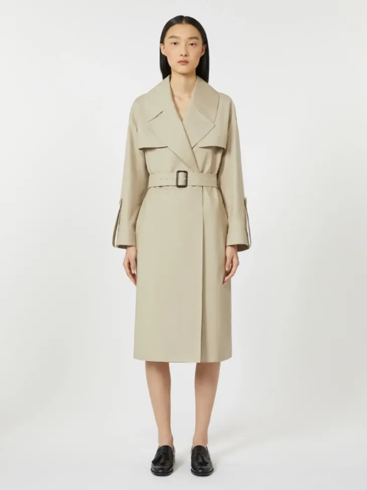 Belted water-repellent twill trench coat - SAND