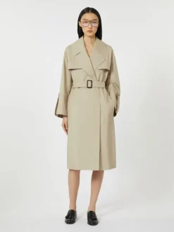 Belted water-repellent twill trench coat - SAND