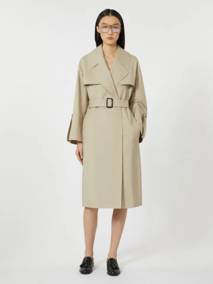 Belted water-repellent twill trench coat - SAND