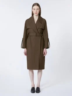 Belted water-repellent twill trench coat - CHOCOLATE