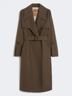 Belted water-repellent twill trench coat - CHOCOLATE