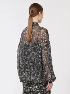 Blouse in printed chiffon - BLACK