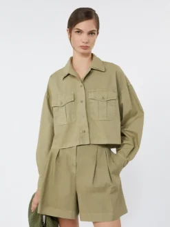 Boxy cotton Panama shirt - OLIVE GREEN