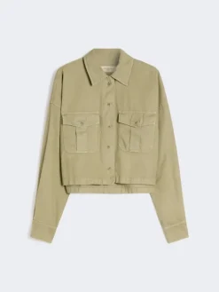 Boxy cotton Panama shirt - OLIVE GREEN