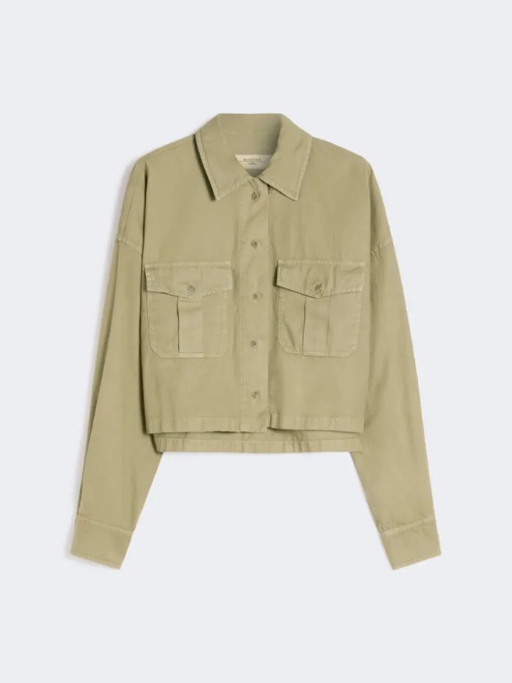 Boxy cotton Panama shirt - OLIVE GREEN