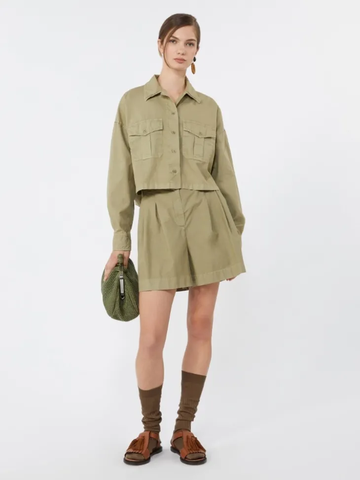 Boxy cotton Panama shirt - OLIVE GREEN
