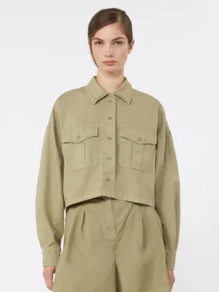 Boxy cotton Panama shirt - OLIVE GREEN