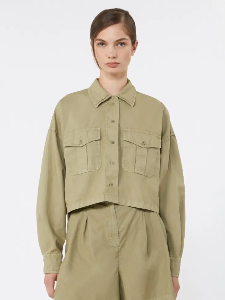 Boxy cotton Panama shirt - OLIVE GREEN