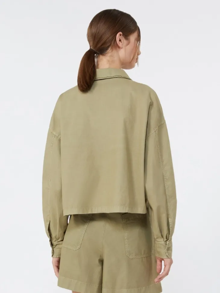Boxy cotton Panama shirt - OLIVE GREEN