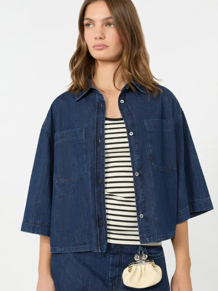 Boxy denim shirt - NAVY