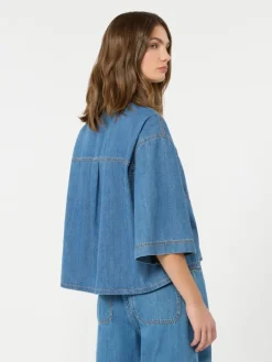 Boxy denim shirt - NAVY