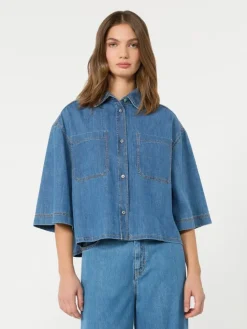 Boxy denim shirt - NAVY