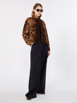 Boxy jacket in smooth printed velvet - BROWN