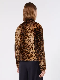 Boxy jacket in smooth printed velvet - BROWN