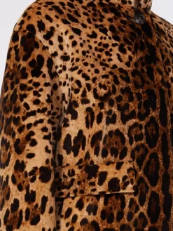 Boxy jacket in smooth printed velvet - BROWN
