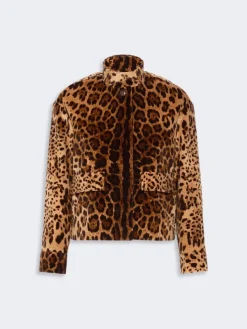 Boxy jacket in smooth printed velvet - BROWN