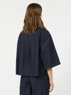 Boxy shirt in laser-treated cotton denim - NAVY