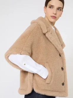 Boxy-fit alpaca and cashmere Teddy fabric cape - BEIGE