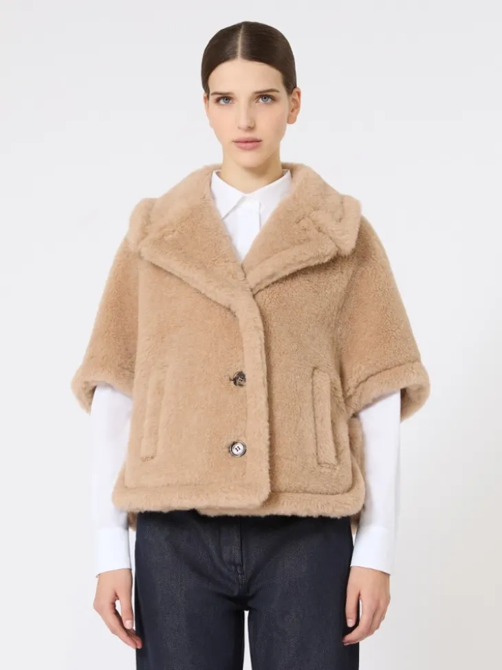 Boxy-fit alpaca and cashmere Teddy fabric cape - BEIGE