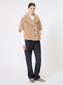 Boxy-fit alpaca and cashmere Teddy fabric cape - BEIGE