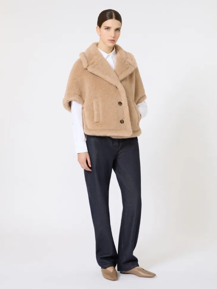 Boxy-fit alpaca and cashmere Teddy fabric cape - BEIGE