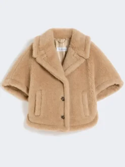 Boxy-fit alpaca and cashmere Teddy fabric cape - BEIGE