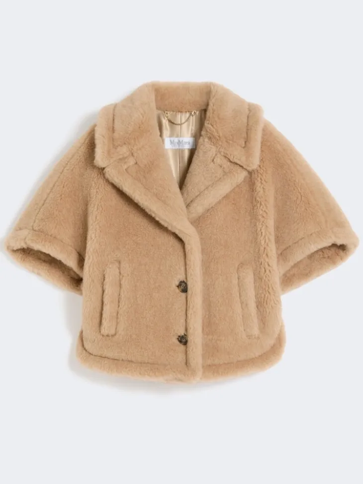 Boxy-fit alpaca and cashmere Teddy fabric cape - BEIGE