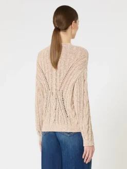 Boxy-fit cotton and lurex jumper - NATURAL