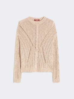 Boxy-fit cotton and lurex jumper - NATURAL