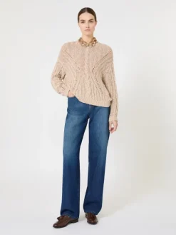 Boxy-fit cotton and lurex jumper - NATURAL