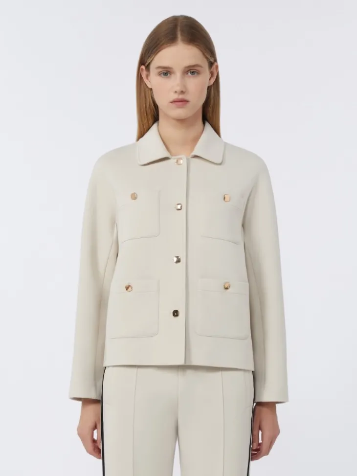 Boxy-fit scuba jersey jacket - ECRU