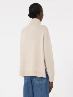 Boxy-fit wool and cashmere polo-neck sweater - WHITE