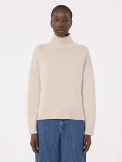 Boxy-fit wool and cashmere polo-neck sweater - WHITE