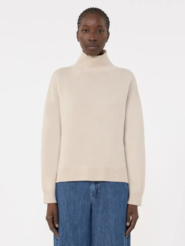 Boxy-fit wool and cashmere polo-neck sweater - WHITE