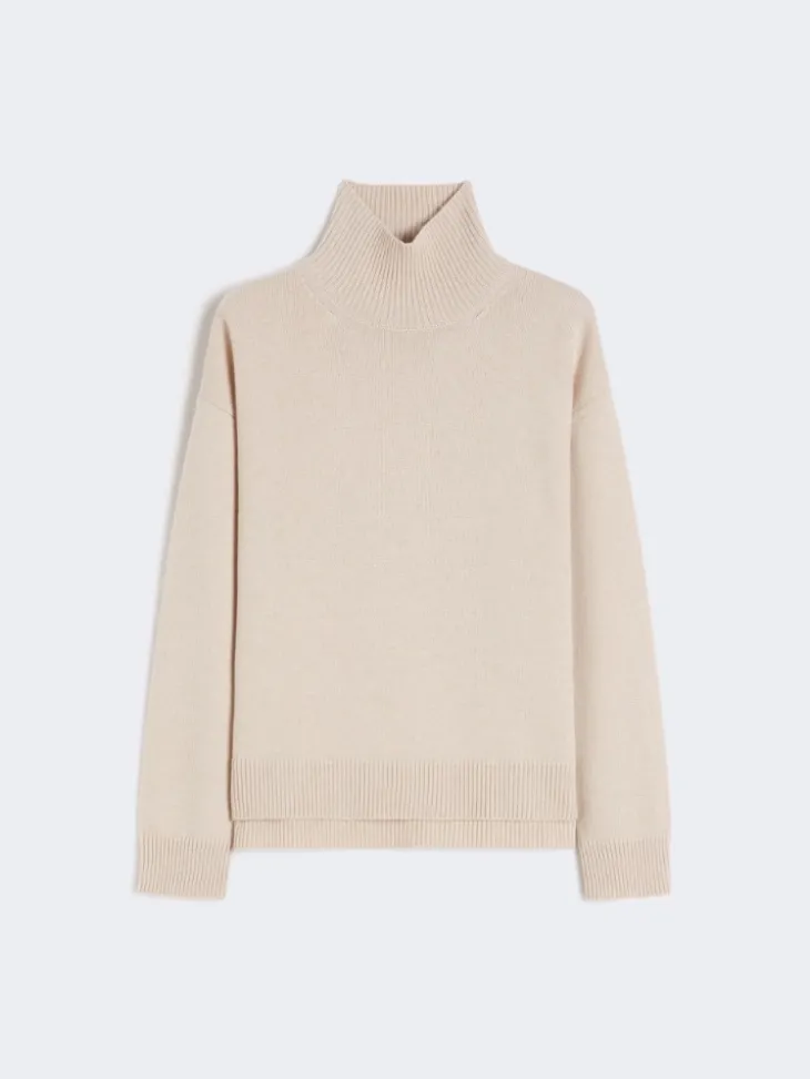 Boxy-fit wool and cashmere polo-neck sweater - WHITE