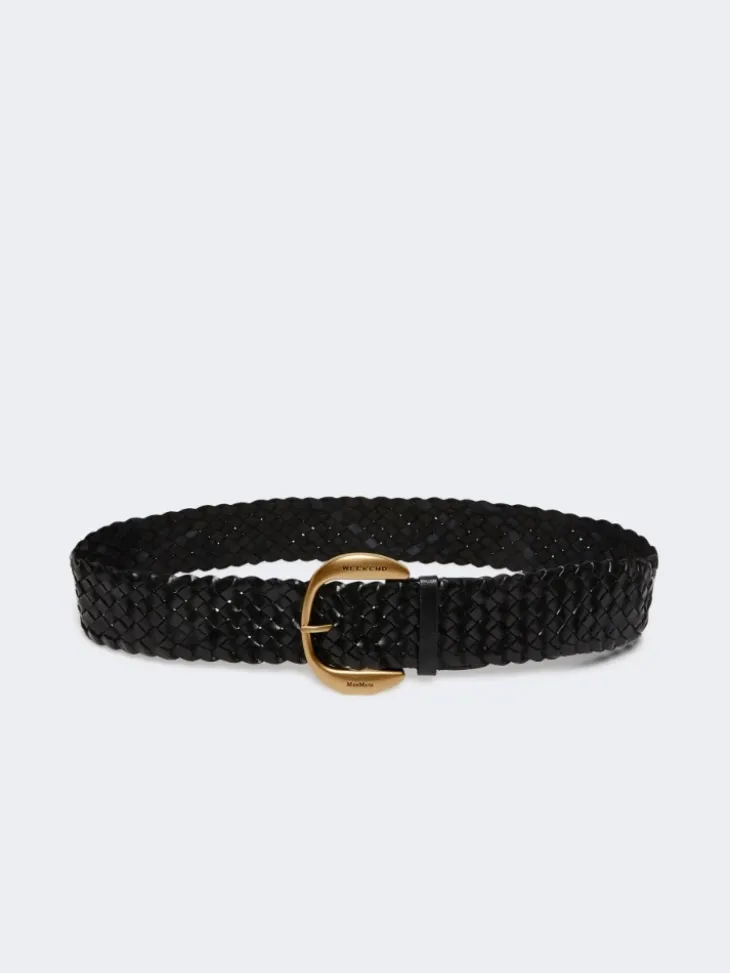 Braided leather belt - BLACK