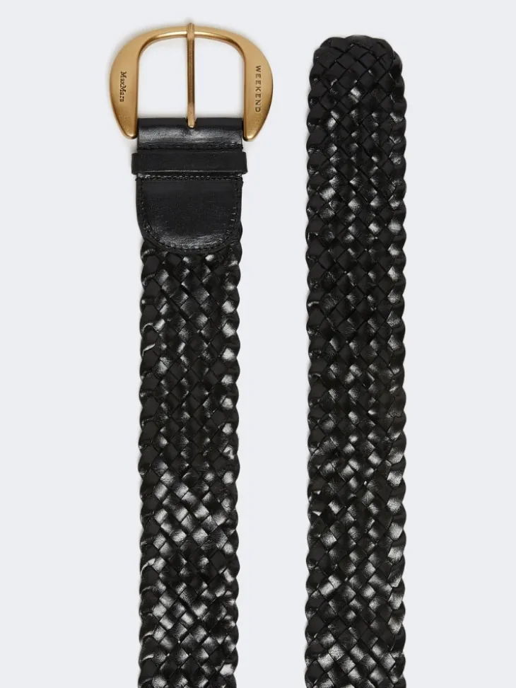 Braided leather belt - BLACK