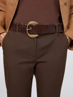 Braided leather belt - DARK BROWN