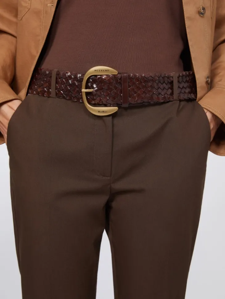 Braided leather belt - DARK BROWN